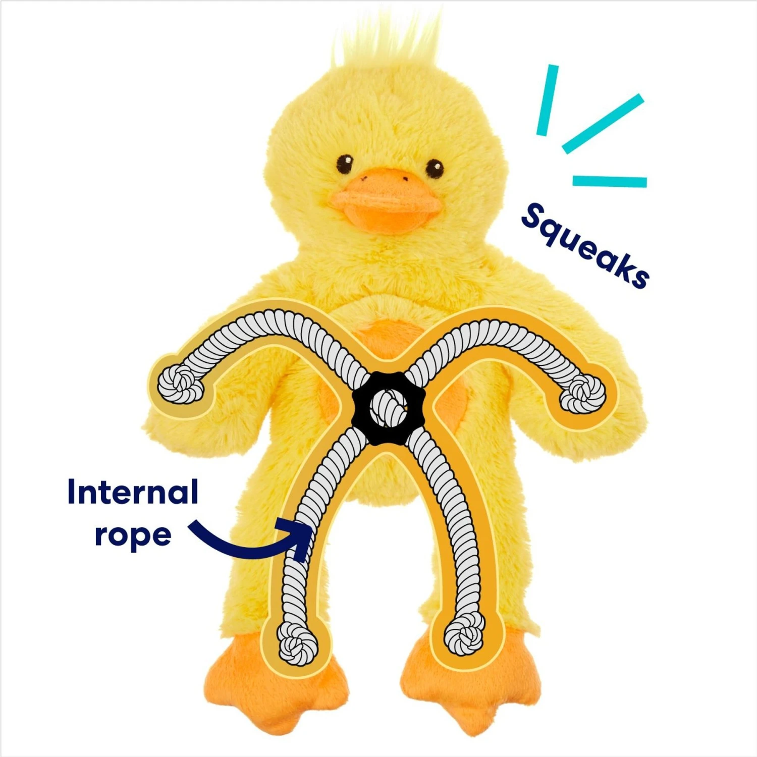 Frisco Duck Plush With Inside Rope Squeaky Dog Toy 5 Frisco Duck Plush With Inside Rope Squeaky Dog Toy - Image 3