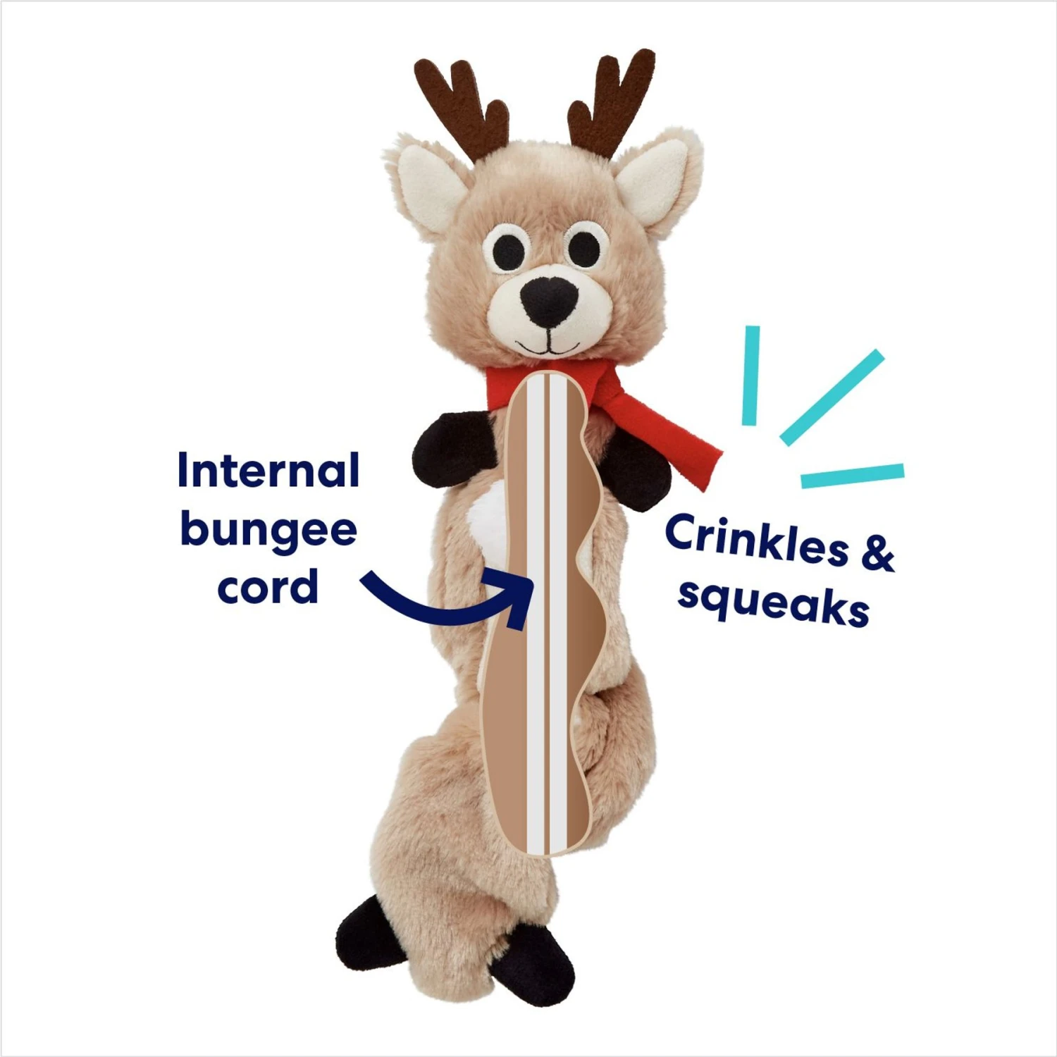 Frisco Holiday Reindeer Bungee Plush Squeaky Dog Toy 5 Frisco Holiday Reindeer Bungee Plush Squeaky Dog Toy - Image 3