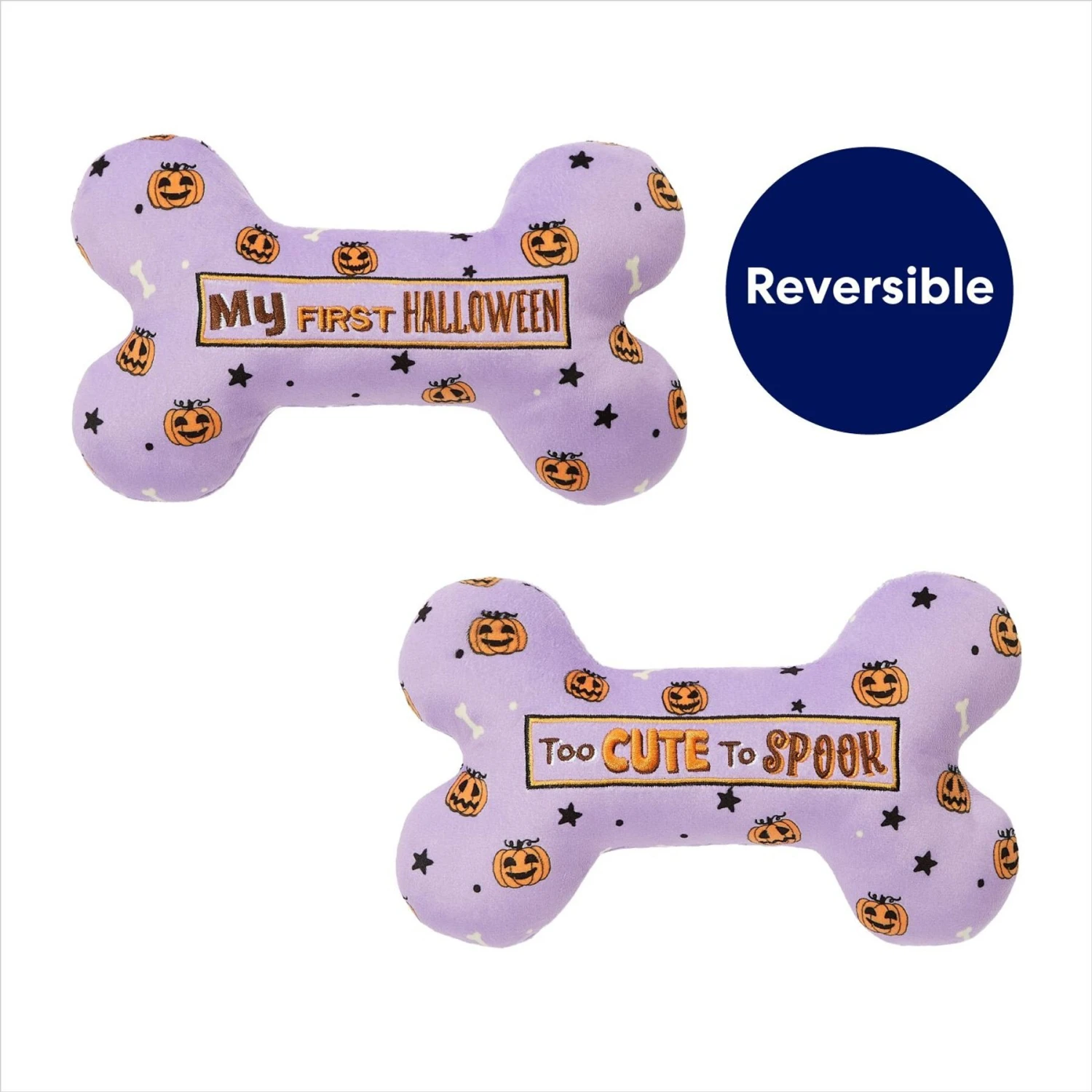 Frisco Halloween My First Halloween Bone Reversible Plush Squeaky Dog Toy 5 Frisco Halloween My First Halloween Bone Reversible Plush Squeaky Dog Toy - Image 3