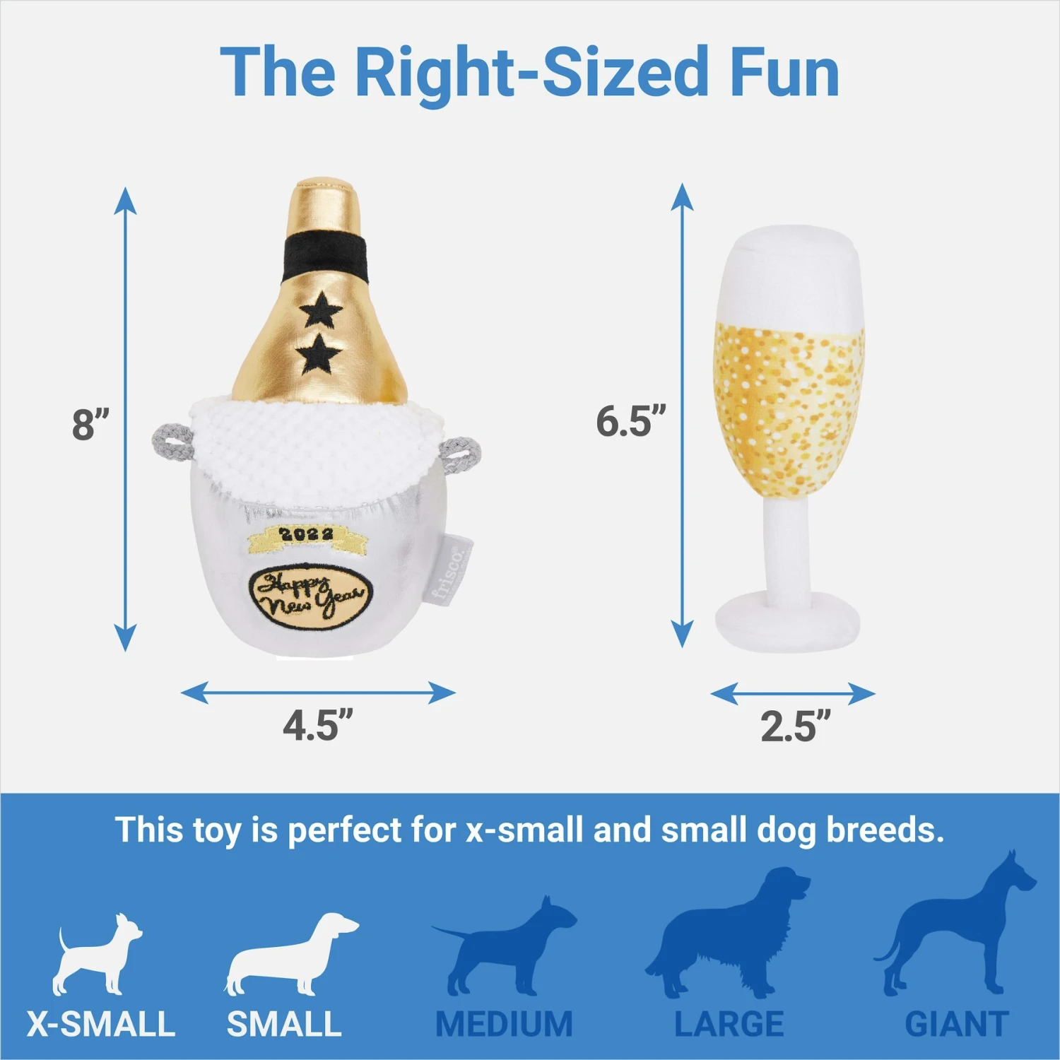 Frisco New Year's Eve Champagne & Flute Plush Squeaky Dog Toy 4 Frisco New Year's Eve Champagne & Flute Plush Squeaky Dog Toy - Image 2