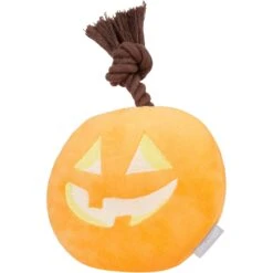 Frisco Halloween Pumpkin Round Plush With Rope Squeaky Dog Toy