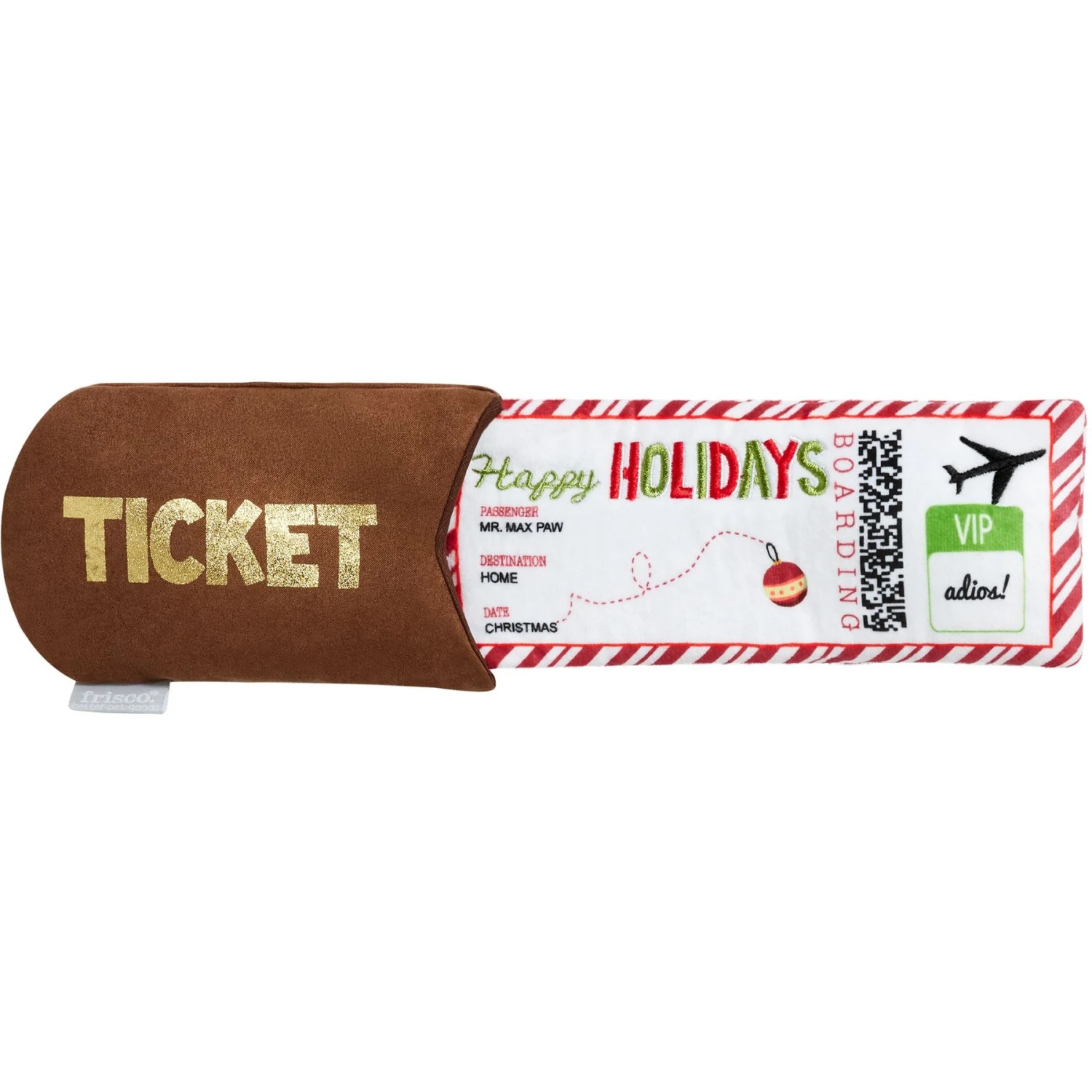 Frisco Holiday Home For The Holidays Airline Ticket Bungee Plush Squeaky Dog Toy 3 Frisco Holiday Home For The Holidays Airline Ticket Bungee Plush Squeaky Dog Toy