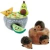 Frisco Guacamole Hide & Seek Puzzle Plush Squeaky Dog Toy & ZippyPaws Burrow Squeaky Hide & Seek Plush Dog Toy, Hedgehog Den
